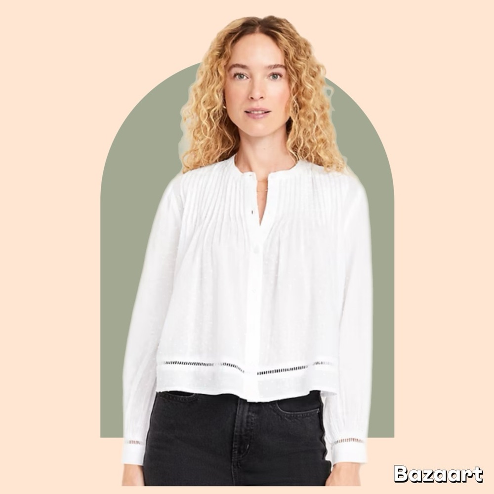 NWT White Cotton Swiss Dot Pintuck Blouse